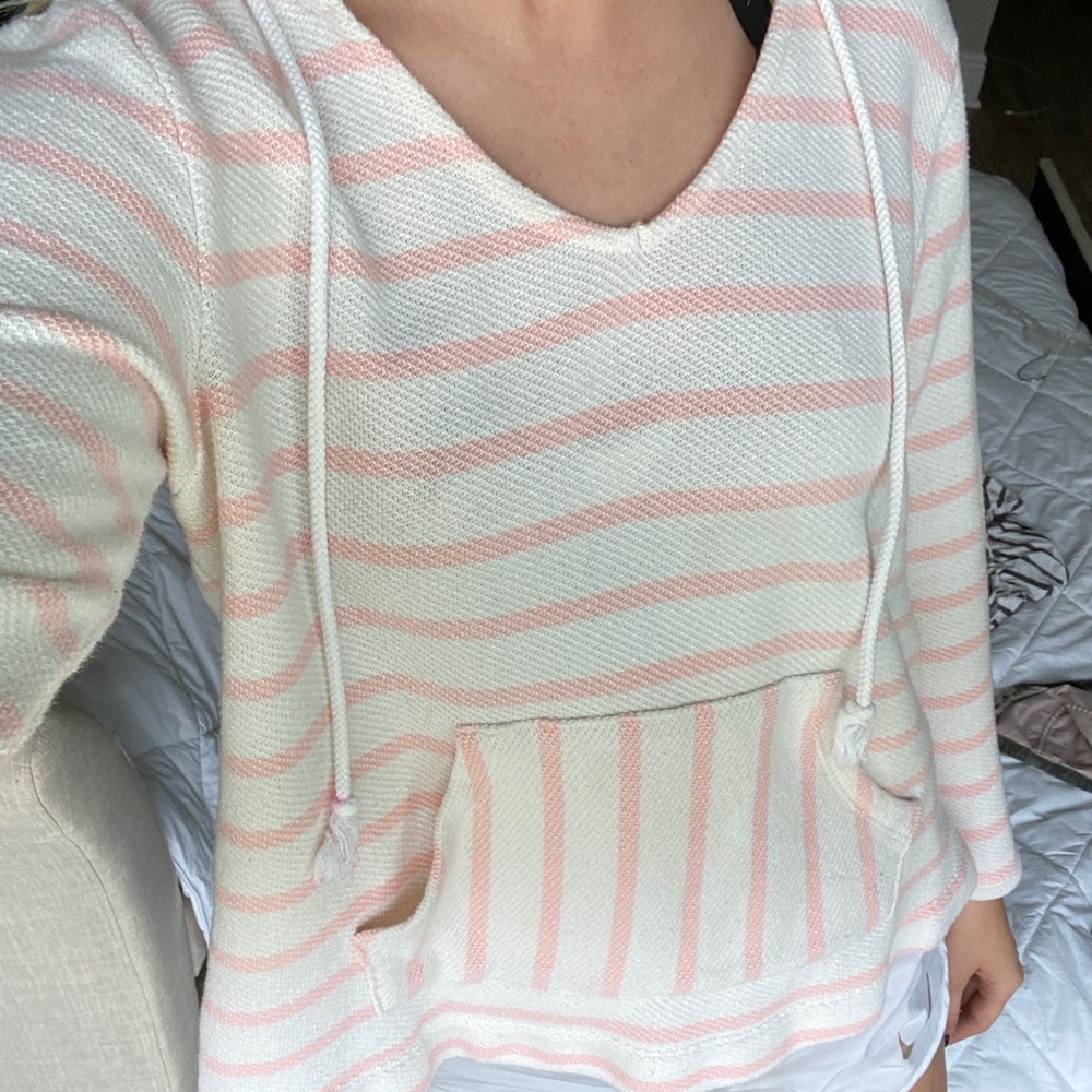 Pink and White stripped puller over/sweater